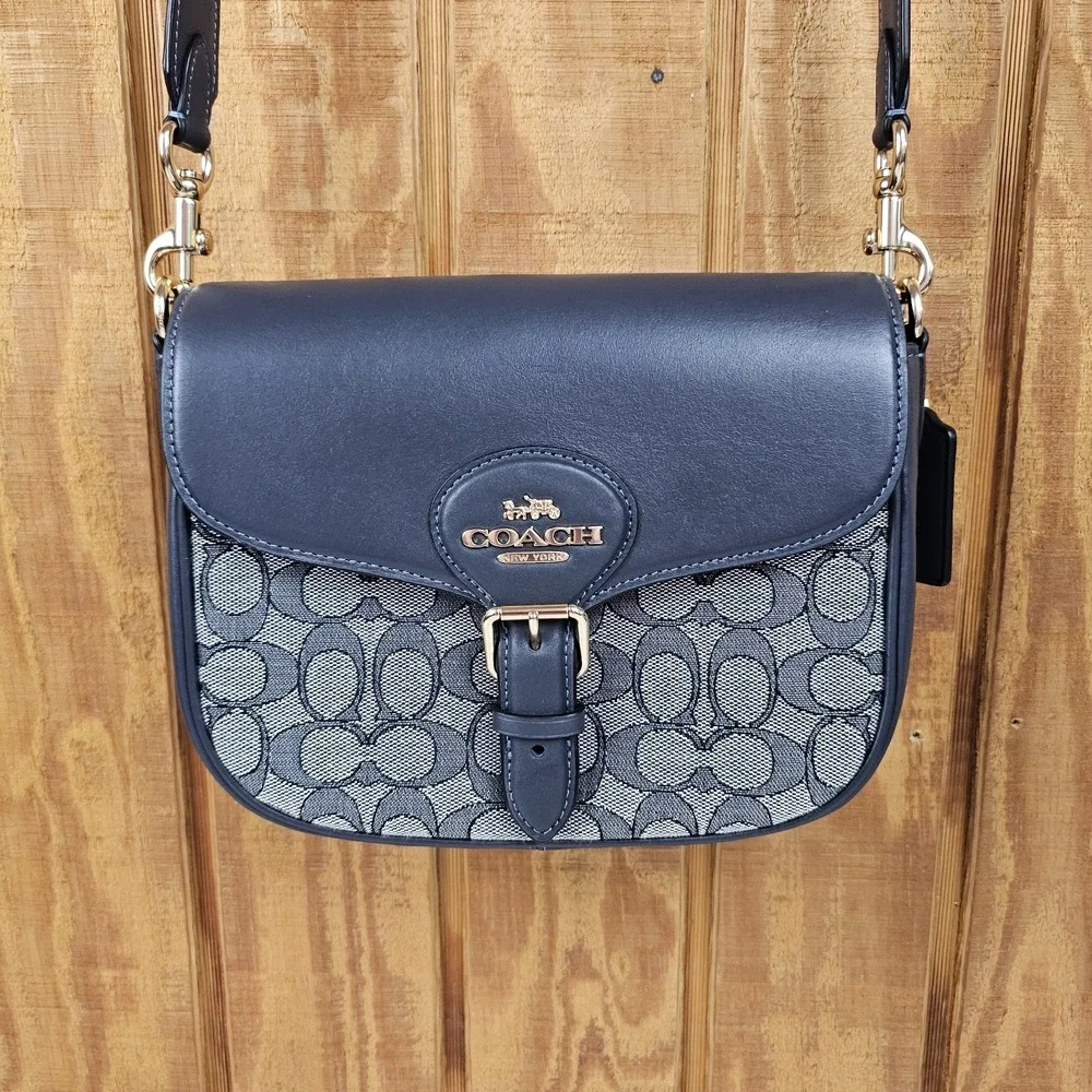 Coach Amelia Saddle Bag In Signature Jacquard Midnight Navy Cu998 Crossbody - Picture 1 of 13